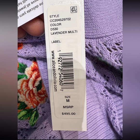 NWT $495 Alice + Olivia | Morita Floral Cardigan (Lavender Multi) Medium - Picture 7 of 8